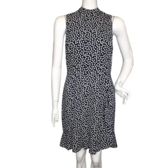 Betsey Johnson | Dresses | Betsey Johnson Dress Navy Bluewhite Ditzy Polka  Dots Ruffle High Neck | Poshmark